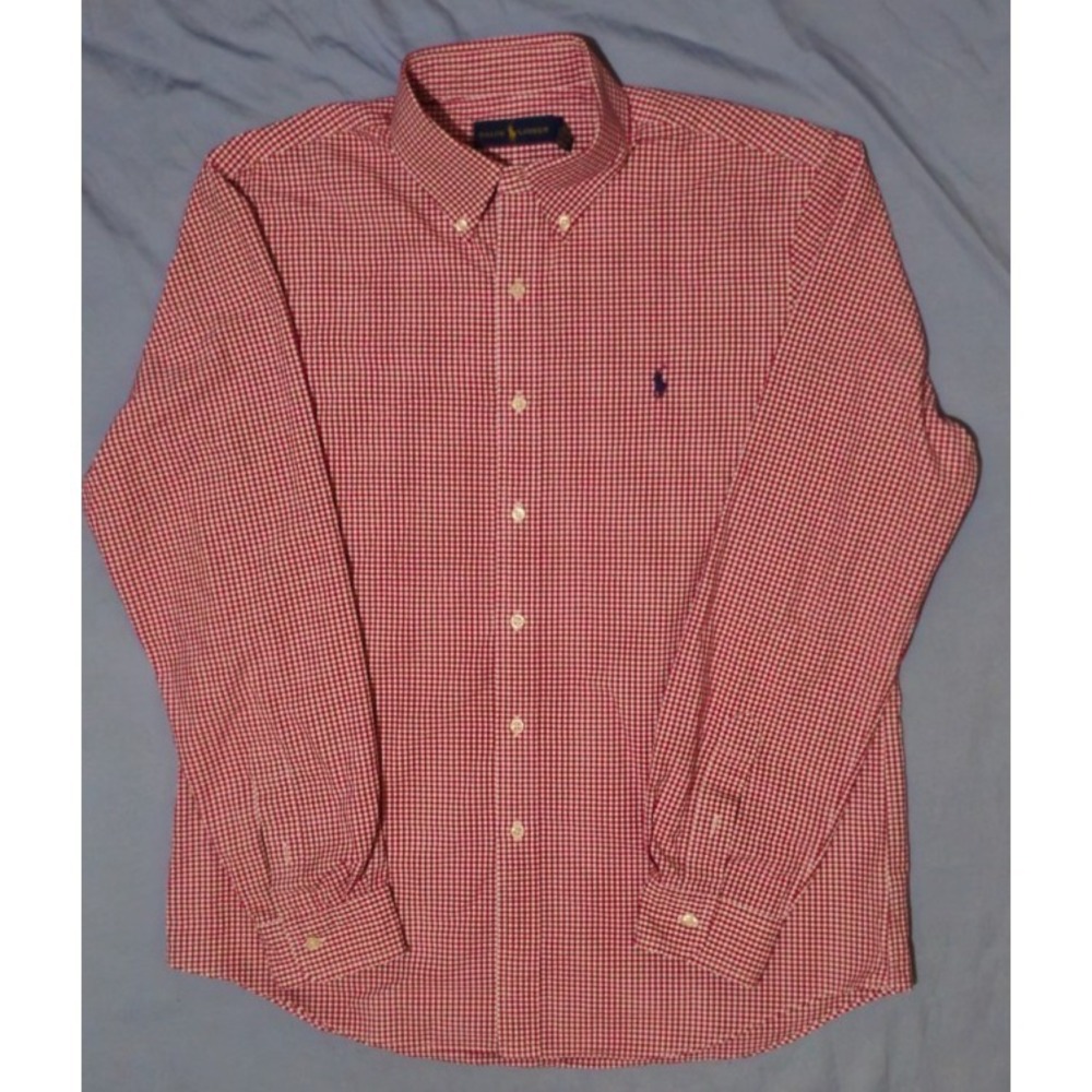 RALPH LAUREN Shirt Mens Size Large Red Check Long Sleeve Button‎ Down